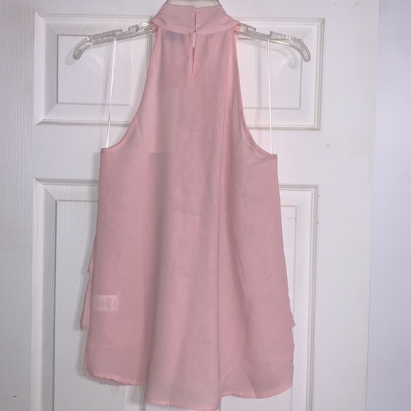 Soft Pink Mock Neck Ruffled Frayed Edging Sleeveless Top - Picture 7 of 14